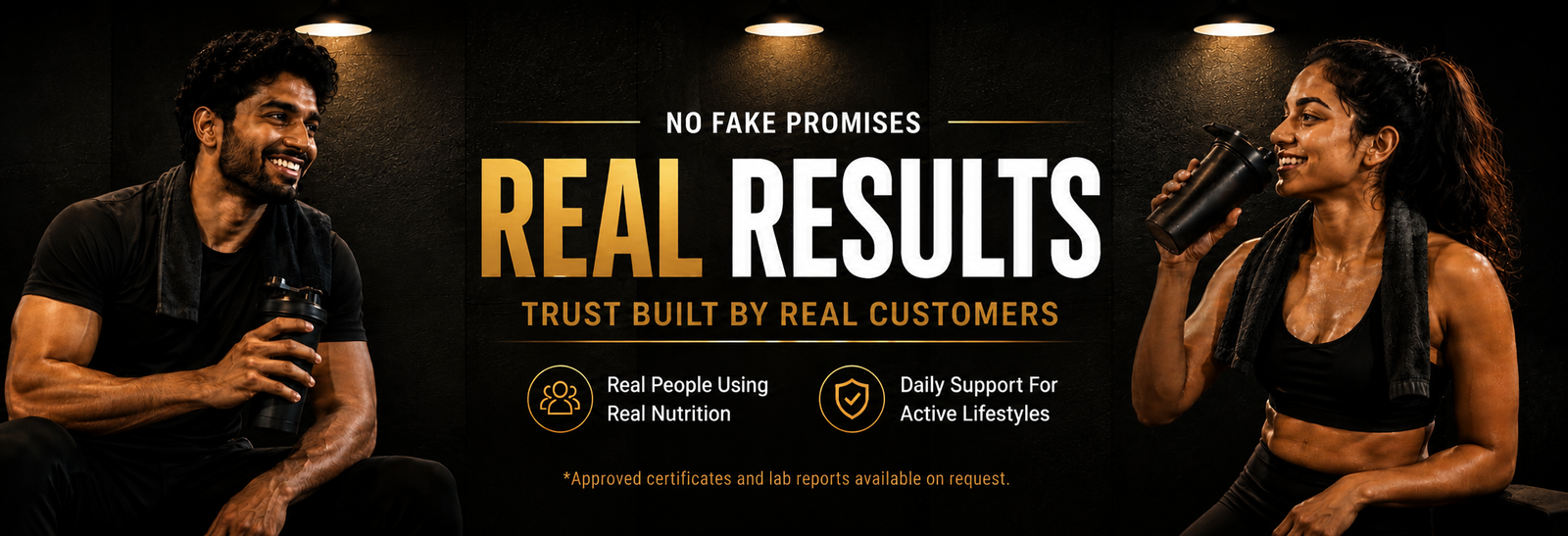 Kings Health Fuel Real Results campaign featuring real fitness customers, trusted sports nutrition supplements, authentic nutrition support, active lifestyle and lab tested products