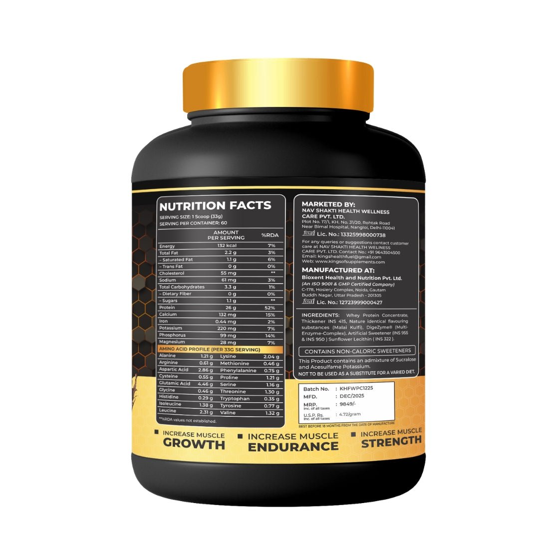 Kings Health Fuel Sure Gold Whey Protein 2kg pack nutrition facts and amino acid profile