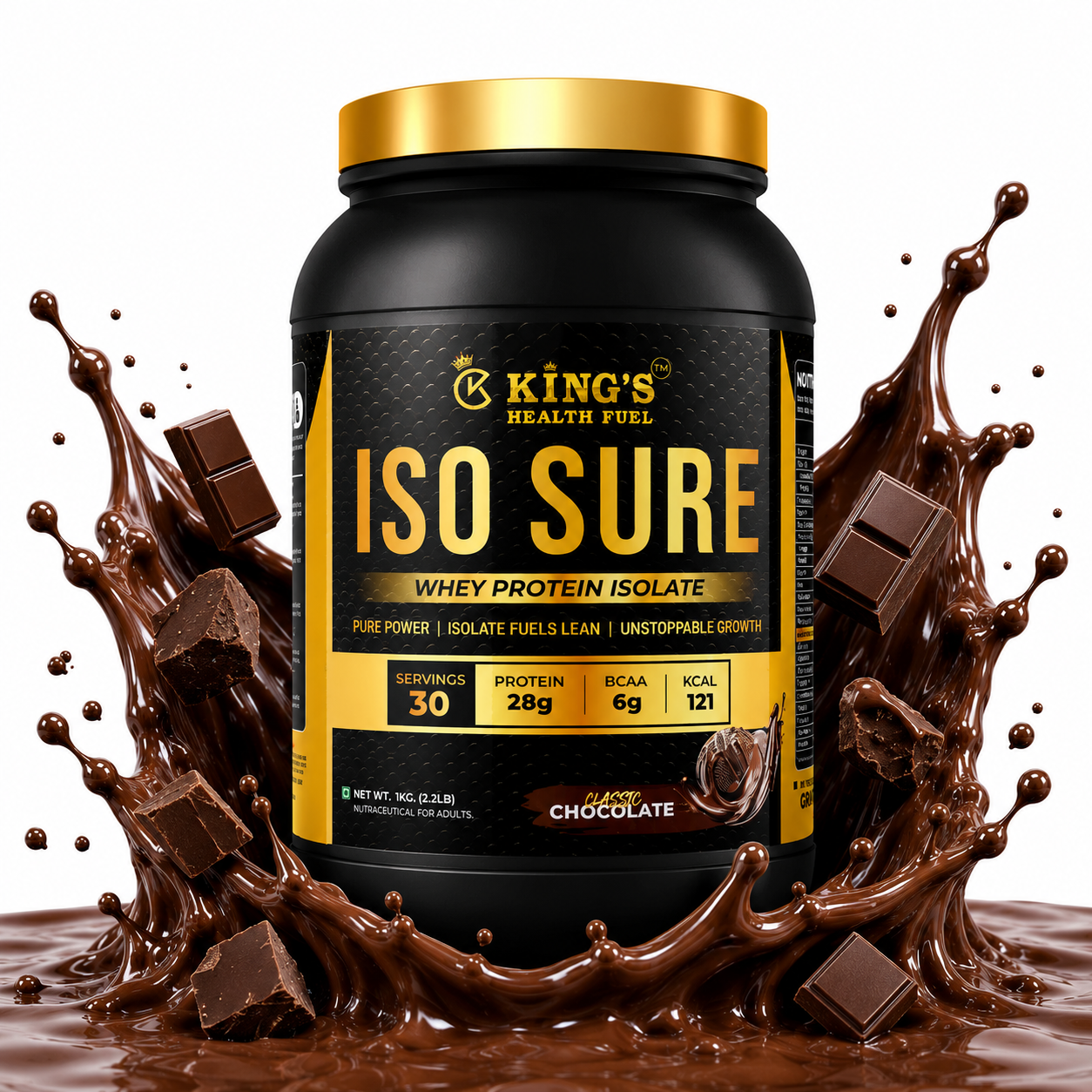    Kings Health Fuel Iso Sure Whey Protein Isolate Chocolate 1kg front of pack