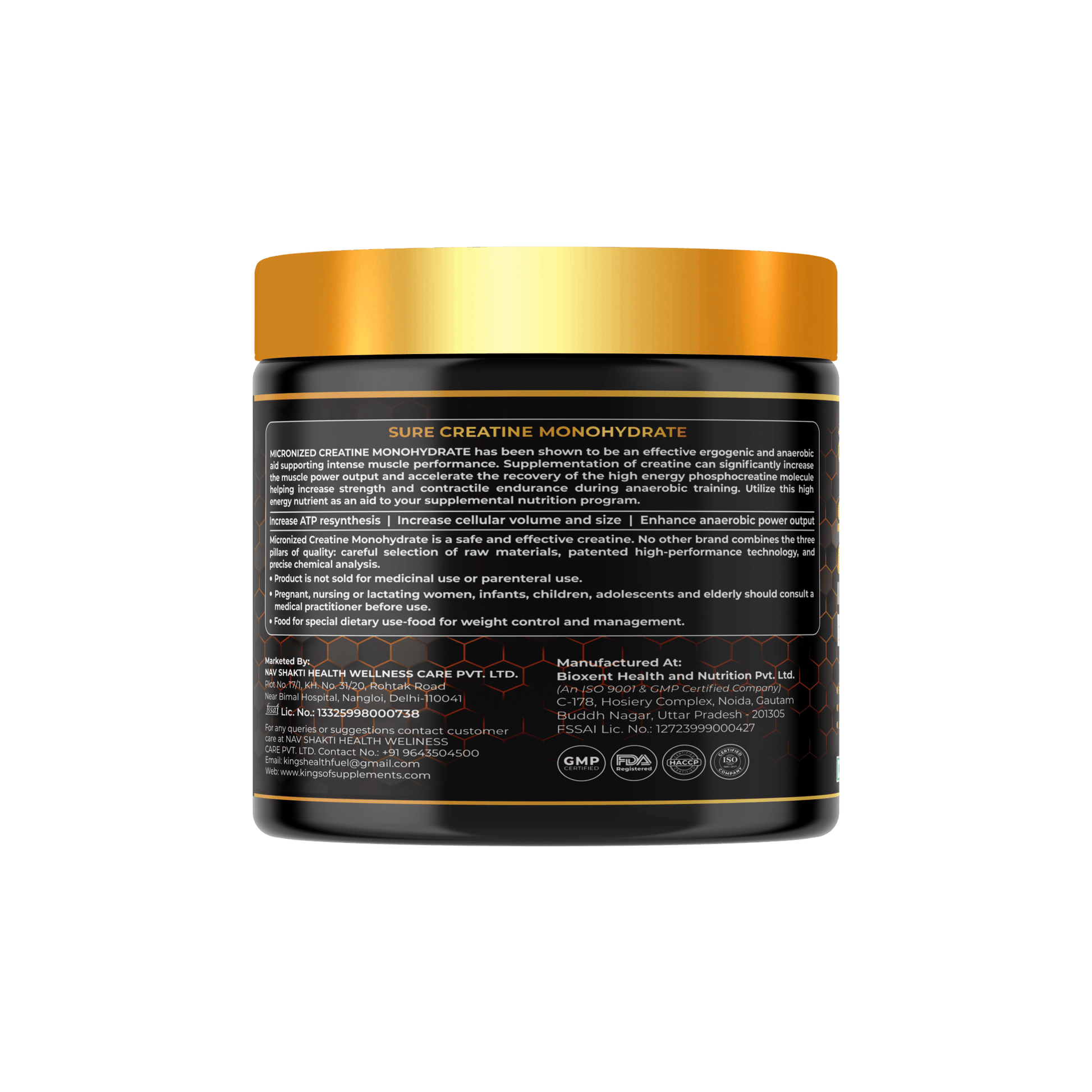 Sure Creatine Monohydrate Green Apple 307g purity label