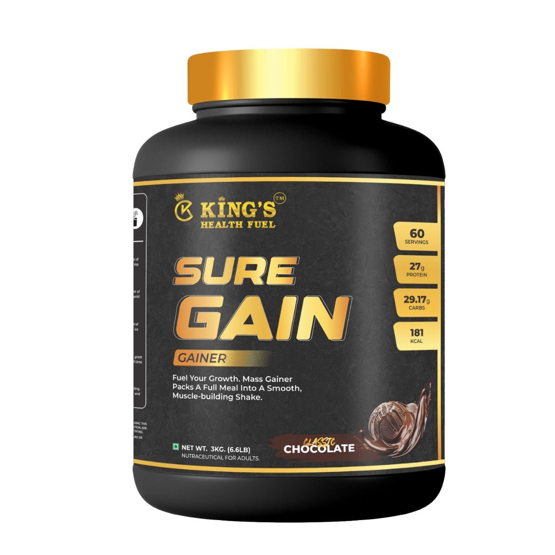 Kings Health Fuel Sure Mass Gainer Chocolate 3kg pack front view 27g protein