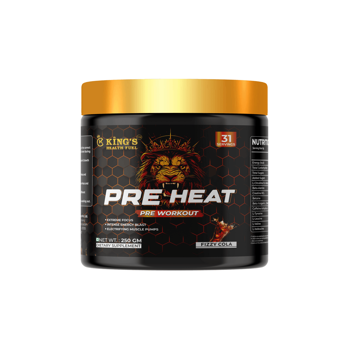 Pre Heat Pre Workout Cola 250g caffeine beta-alanine label