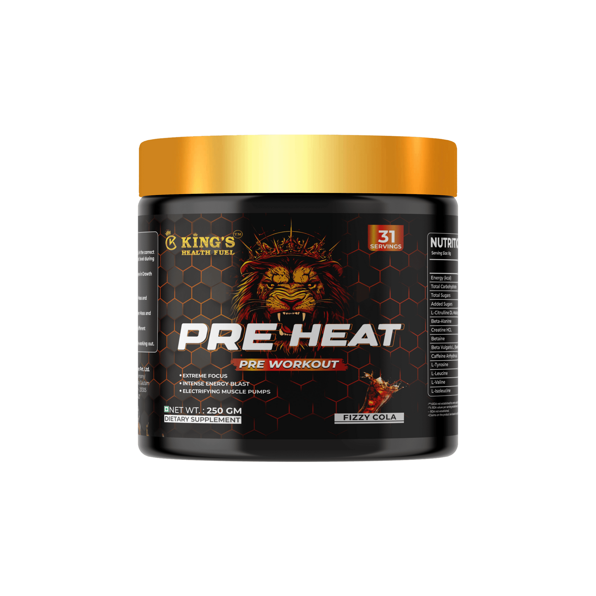 Pre Heat Pre Workout Cola 250g caffeine beta-alanine label