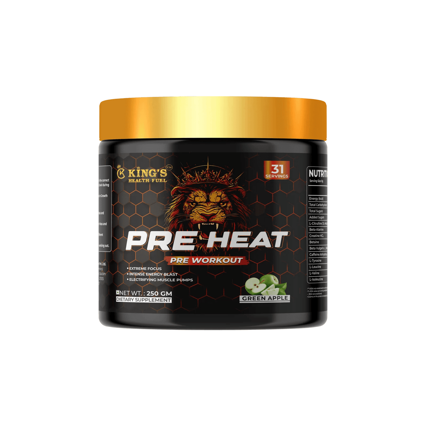 Kings Health Fuel Pre Heat Pre Workout Green Apple 250g pack front