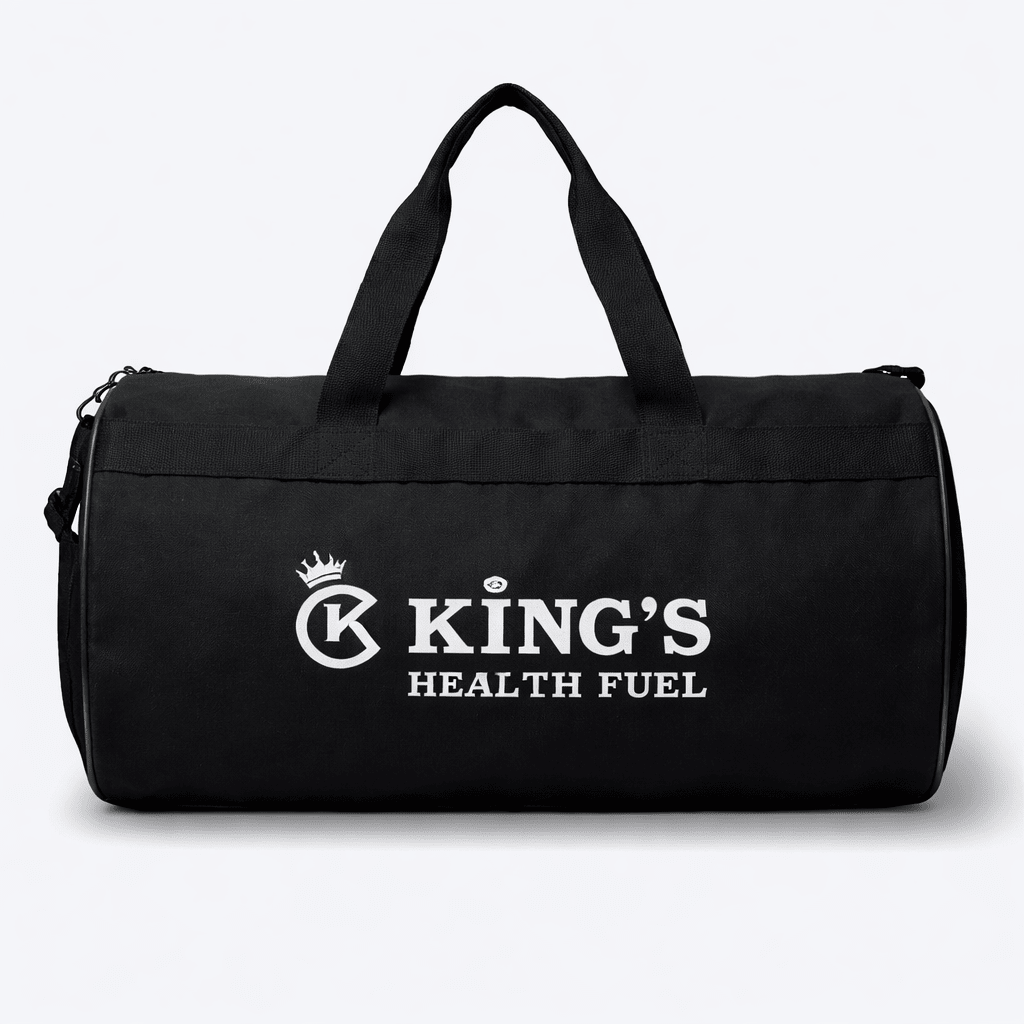 Kings Health Fuel Multi Pocket Gym Bag Black duffel front view with logo