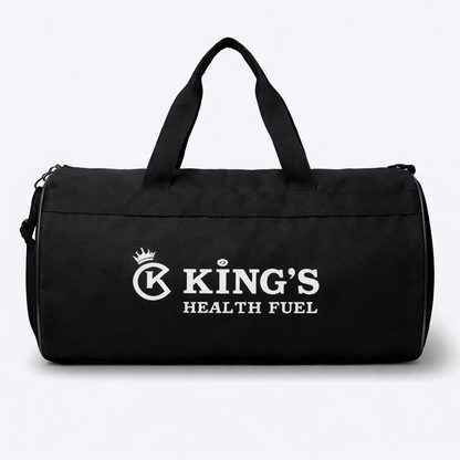 Kings Health Fuel Multi Pocket Gym Bag Black duffel front view with logo