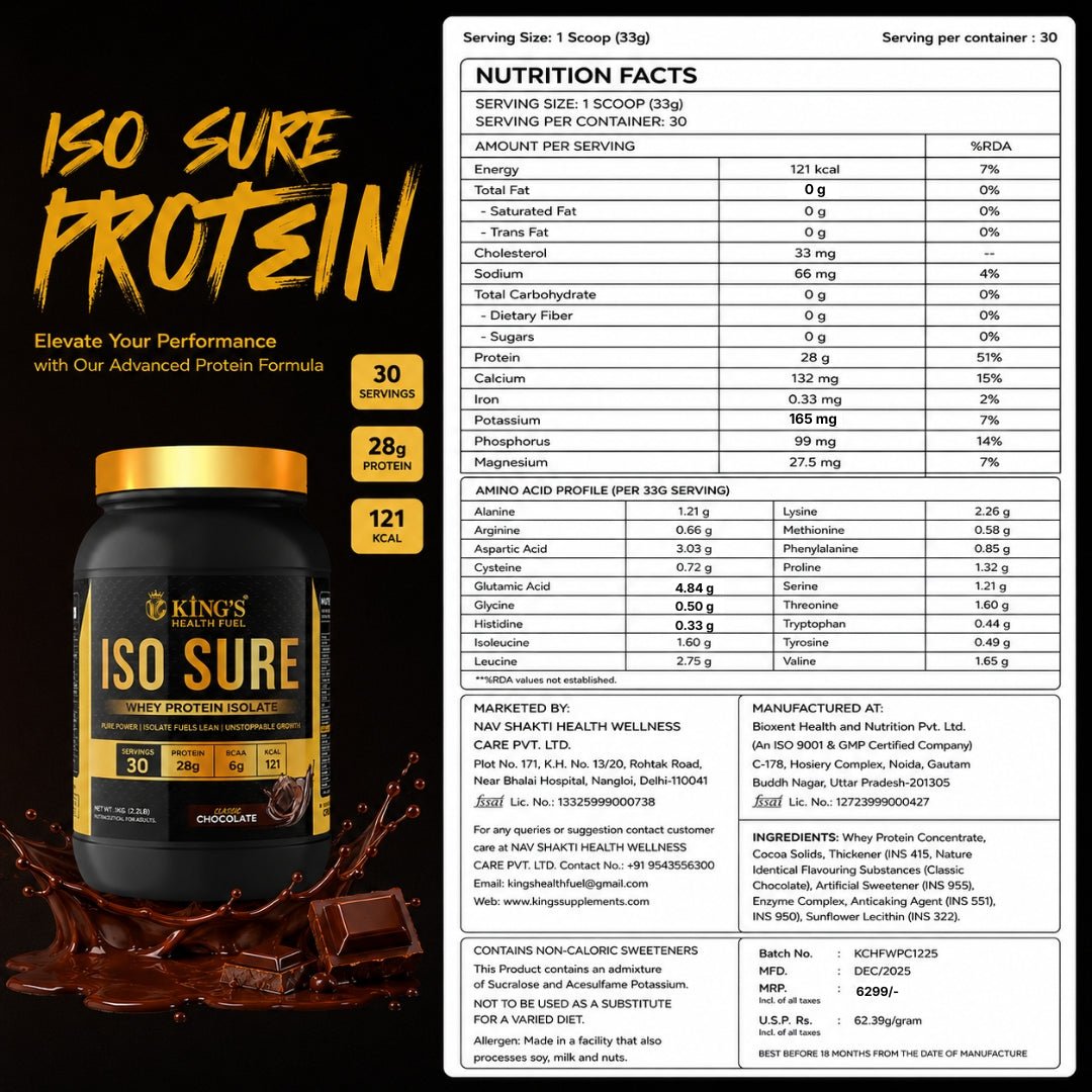 Iso Sure Whey Protein Isolate – 28g Pure Protein per Scoop | For Lean Muscle & Cutting | KHF - Kings Health Fuel