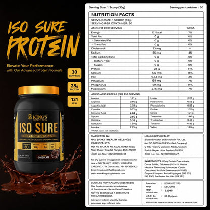 Iso Sure Whey Protein Isolate – 28g Pure Protein per Scoop | For Lean Muscle & Cutting | KHF - Kings Health Fuel