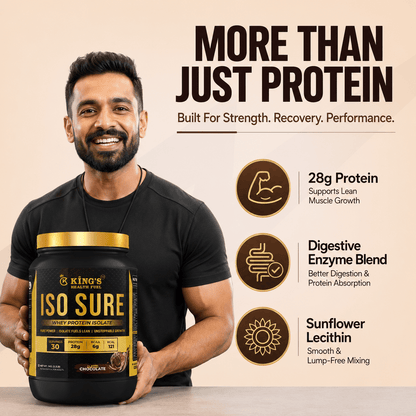Iso Sure Whey Protein Isolate – 28g Pure Protein per Scoop | For Lean Muscle & Cutting | KHF - Kings Health Fuel