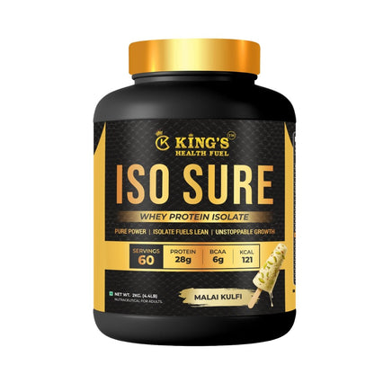 Iso Sure Whey Isolate Malai Kulfi 2kg nutrition facts and 28g protein label