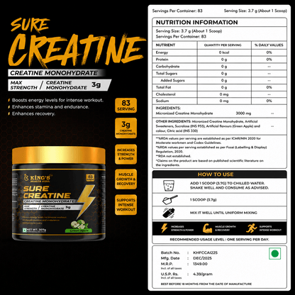 Sure Creatine Monohydrate – Pure Micronised Creatine for Strength, Power & Recovery | KHF - Kings Health Fuel