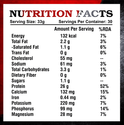 Kings Health Fuel Sure Gold Whey Protein nutrition facts label 26g protein 132 calories per scoop