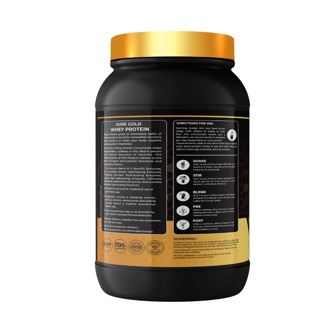 Kings Health Fuel Sure Gold Whey Protein back label usage directions and certifications