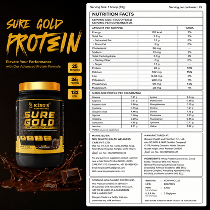Sure Gold Whey Protein Concentrate – 26g Protein per Scoop | Premium Daily Whey | KHF - Kings Health Fuel
