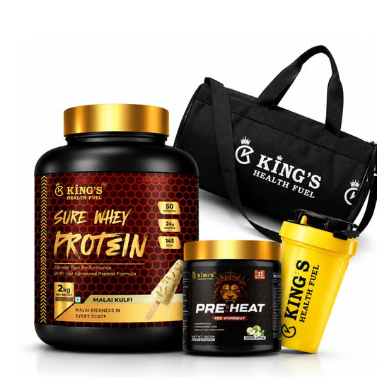 Sure Whey Protein 2kg + Pre Workout + Gym Bag + Shaker Lean Muscle Combo Pack | KHF