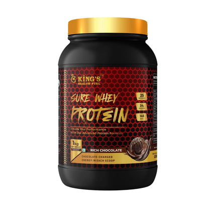 Kings Health Fuel Sure Whey Protein Chocolate 1kg pack front view 24g protein