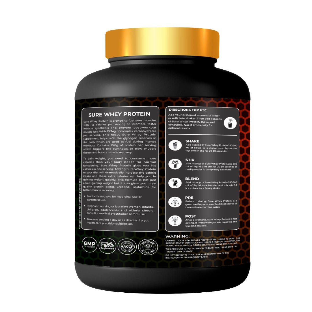 Kings Health Fuel Sure Whey Protein 2kg pack usage directions and quality certifications